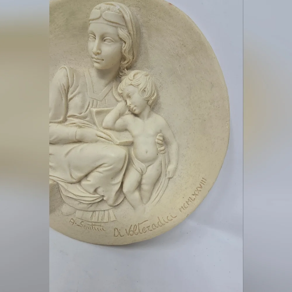 Vtg‎ 1978 pensive madonna  alabaster plate di volteradici santini italy religion